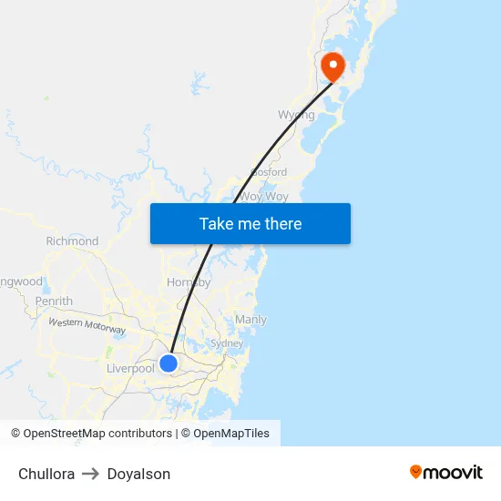 Chullora to Doyalson map