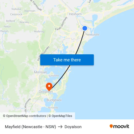Mayfield (Newcastle - NSW) to Doyalson map