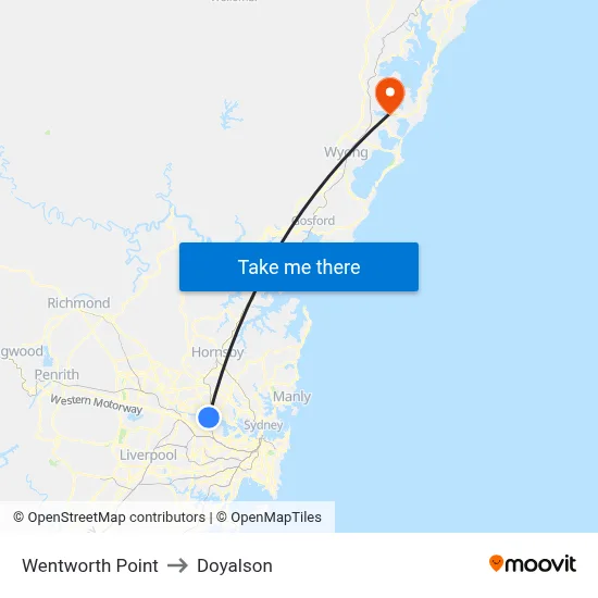 Wentworth Point to Doyalson map