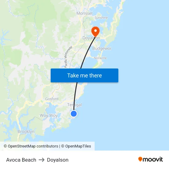 Avoca Beach to Doyalson map