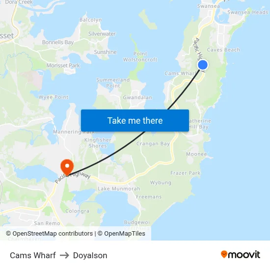 Cams Wharf to Doyalson map