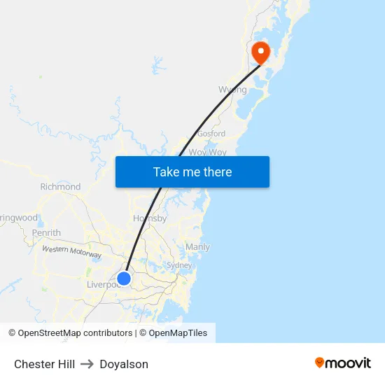 Chester Hill to Doyalson map