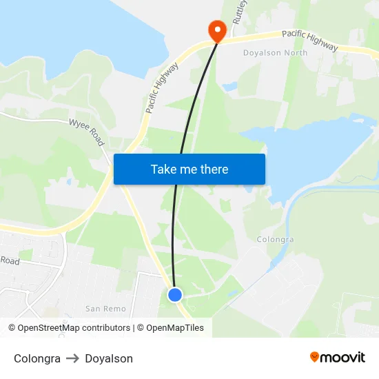 Colongra to Doyalson map