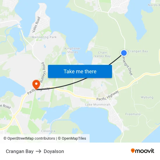 Crangan Bay to Doyalson map