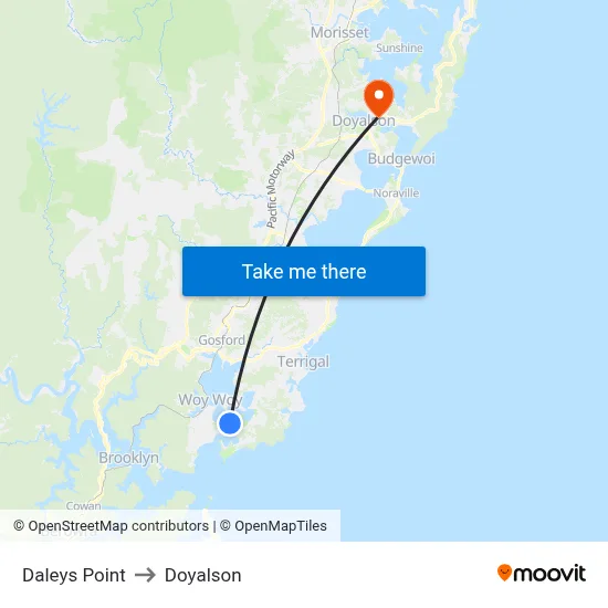 Daleys Point to Doyalson map