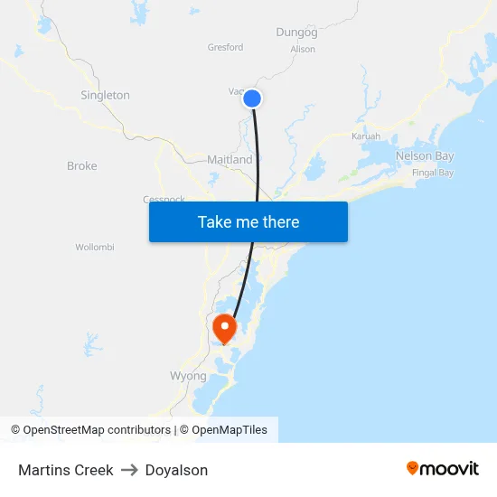 Martins Creek to Doyalson map