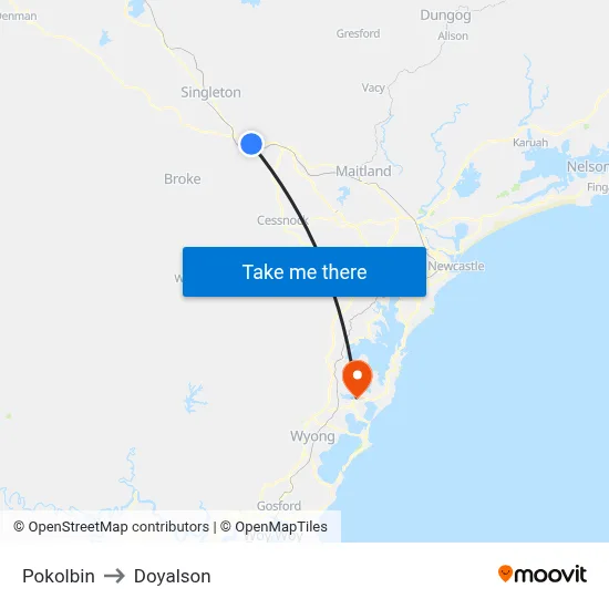 Pokolbin to Doyalson map