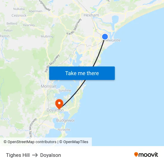 Tighes Hill to Doyalson map