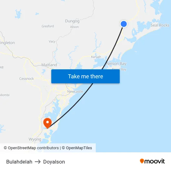Bulahdelah to Doyalson map
