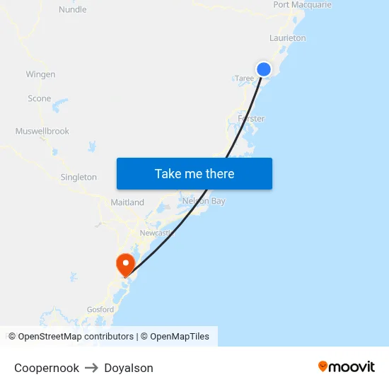 Coopernook to Doyalson map