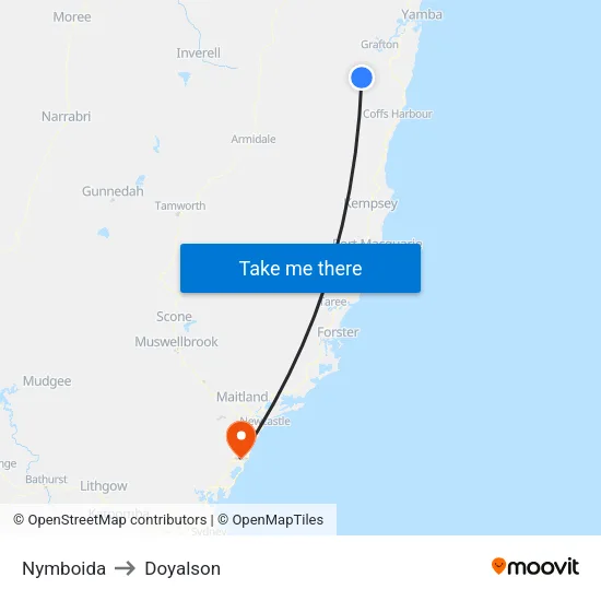 Nymboida to Doyalson map