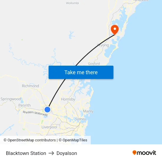 Blacktown Station to Doyalson map