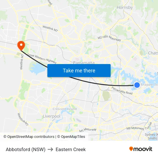 Abbotsford (NSW) to Eastern Creek map