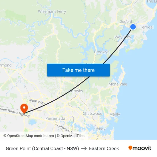 Green Point (Central Coast - NSW) to Eastern Creek map