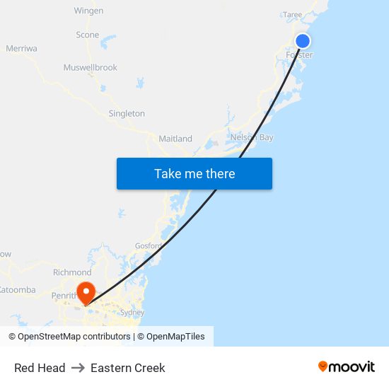 Red Head to Eastern Creek map