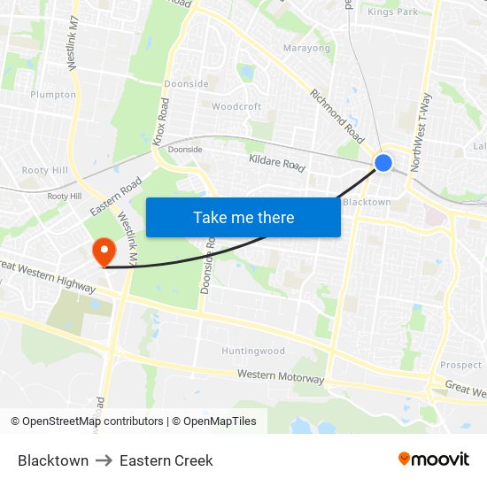 Blacktown to Eastern Creek map