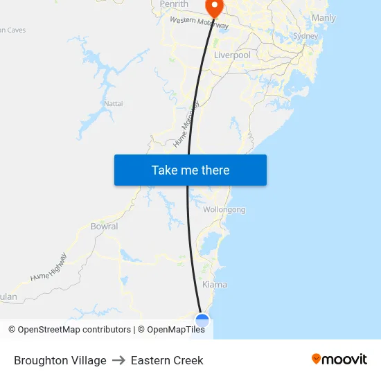 Broughton Village to Eastern Creek map