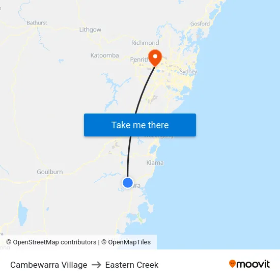 Cambewarra Village to Eastern Creek map
