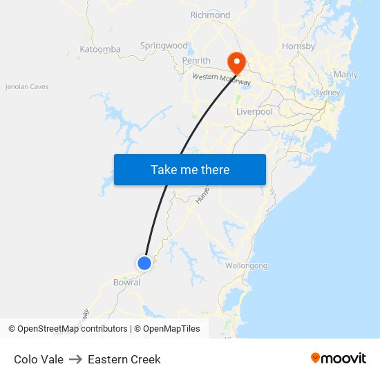 Colo Vale to Eastern Creek map