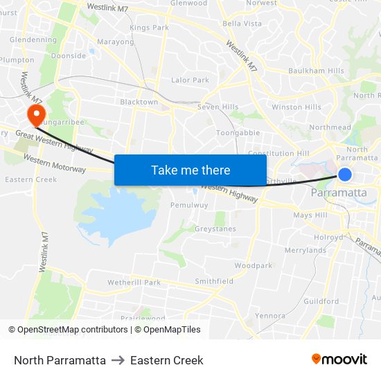 North Parramatta to Eastern Creek map