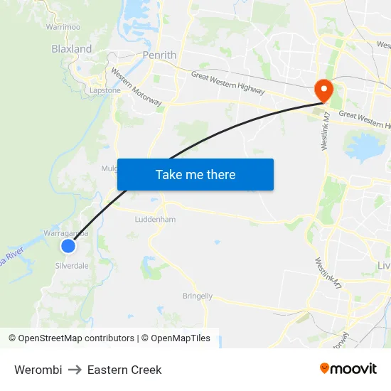 Werombi to Eastern Creek map