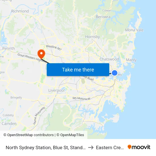 North Sydney Station, Blue St, Stand D to Eastern Creek map