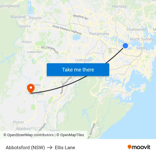 Abbotsford (NSW) to Ellis Lane map