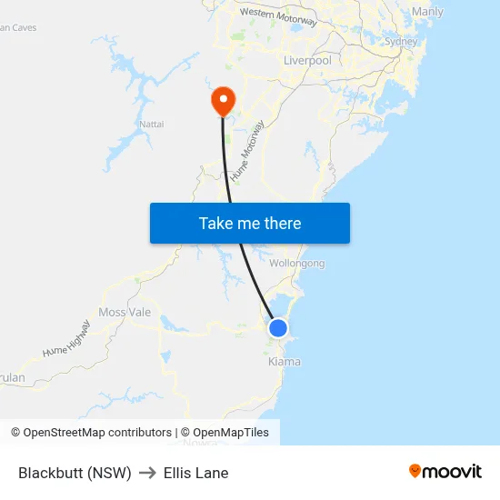 Blackbutt (NSW) to Ellis Lane map