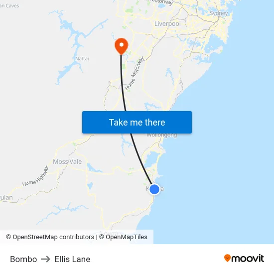 Bombo to Ellis Lane map