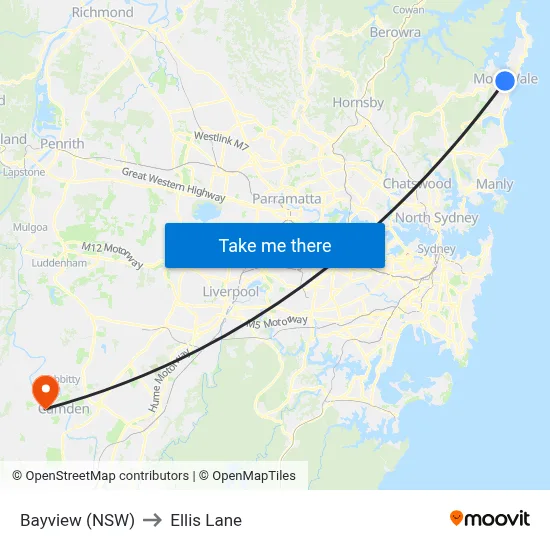 Bayview (NSW) to Ellis Lane map