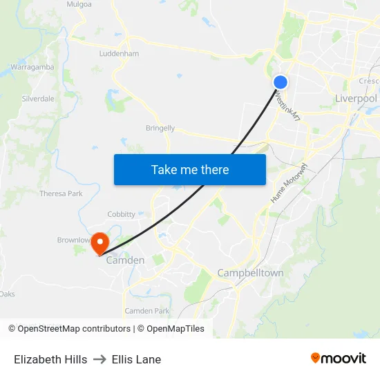 Elizabeth Hills to Ellis Lane map