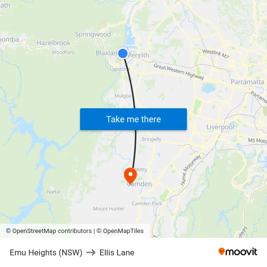 Emu Heights (NSW) to Ellis Lane map