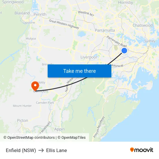 Enfield (NSW) to Ellis Lane map