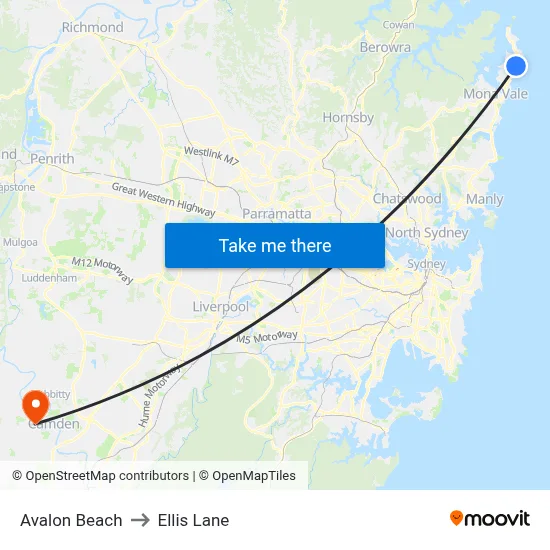 Avalon Beach to Ellis Lane map