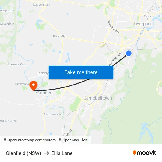 Glenfield (NSW) to Ellis Lane map