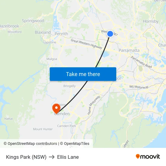 Kings Park (NSW) to Ellis Lane map