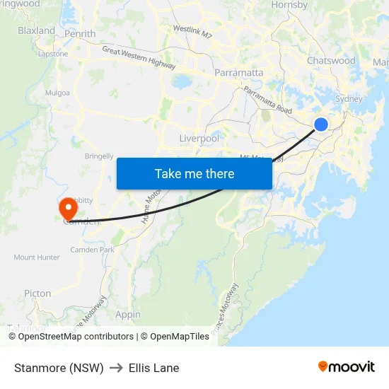 Stanmore (NSW) to Ellis Lane map