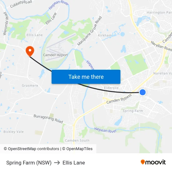 Spring Farm (NSW) to Ellis Lane map