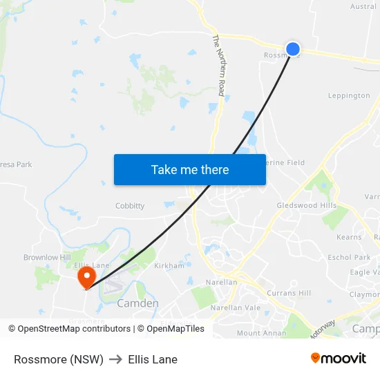 Rossmore (NSW) to Ellis Lane map