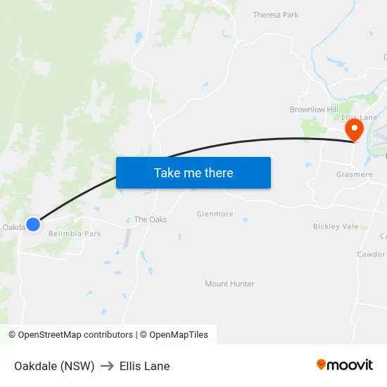 Oakdale (NSW) to Ellis Lane map