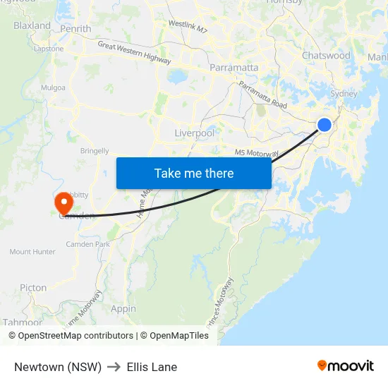 Newtown (NSW) to Ellis Lane map