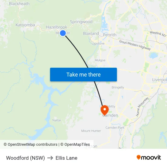 Woodford (NSW) to Ellis Lane map