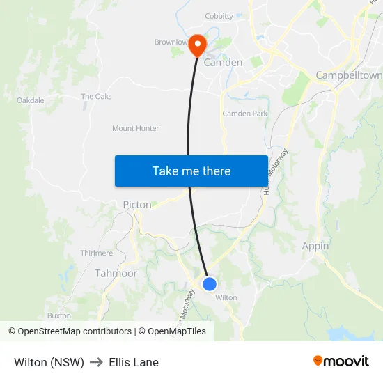Wilton (NSW) to Ellis Lane map