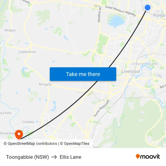 Toongabbie (NSW) to Ellis Lane map