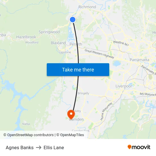 Agnes Banks to Ellis Lane map