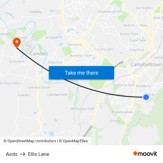 Airds to Ellis Lane map