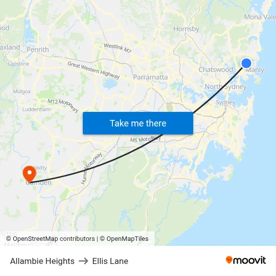 Allambie Heights to Ellis Lane map