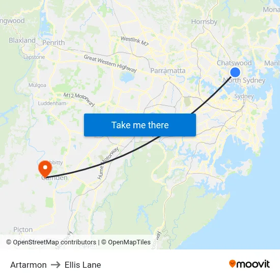 Artarmon to Ellis Lane map