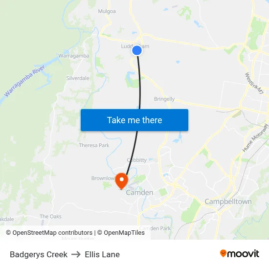 Badgerys Creek to Ellis Lane map