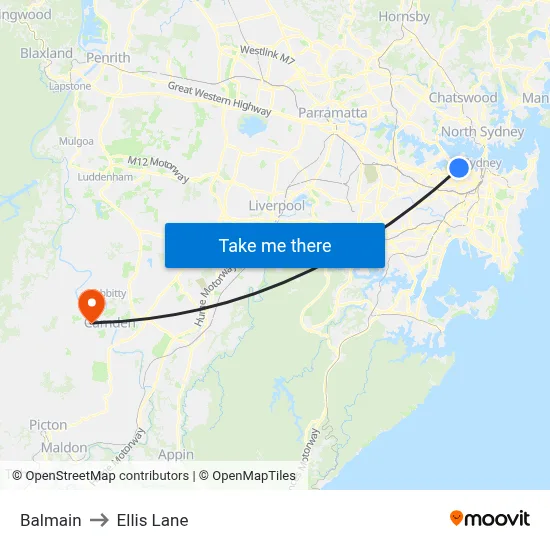 Balmain to Ellis Lane map